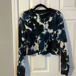 Blue and White Tie Dye Long Sleeved Crop Top